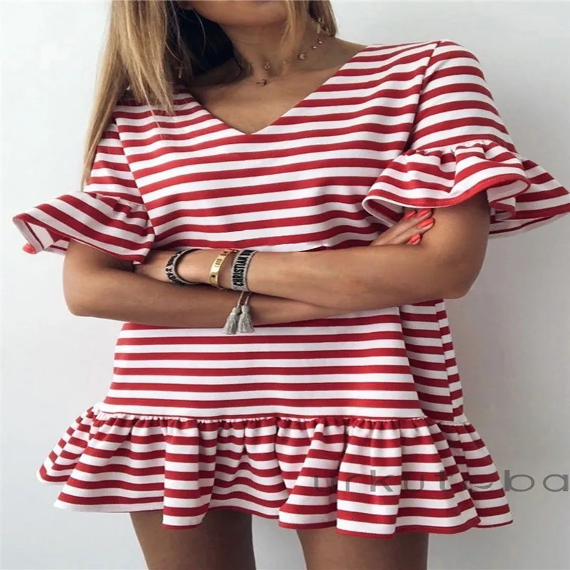 Trendy Women dress Summer polyester casual V-neck Striped Casual Short Sleeve Mini Dresses one pieces
Trendy Women dress Summer polyester casual V-neck Striped Casual Short Sleeve Mini Dresses one pieces