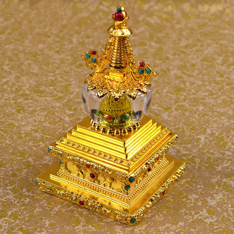 14 см сплав металла Bodhi Stupa башня мини Молитвенное Колесо солнечная энергия авто
