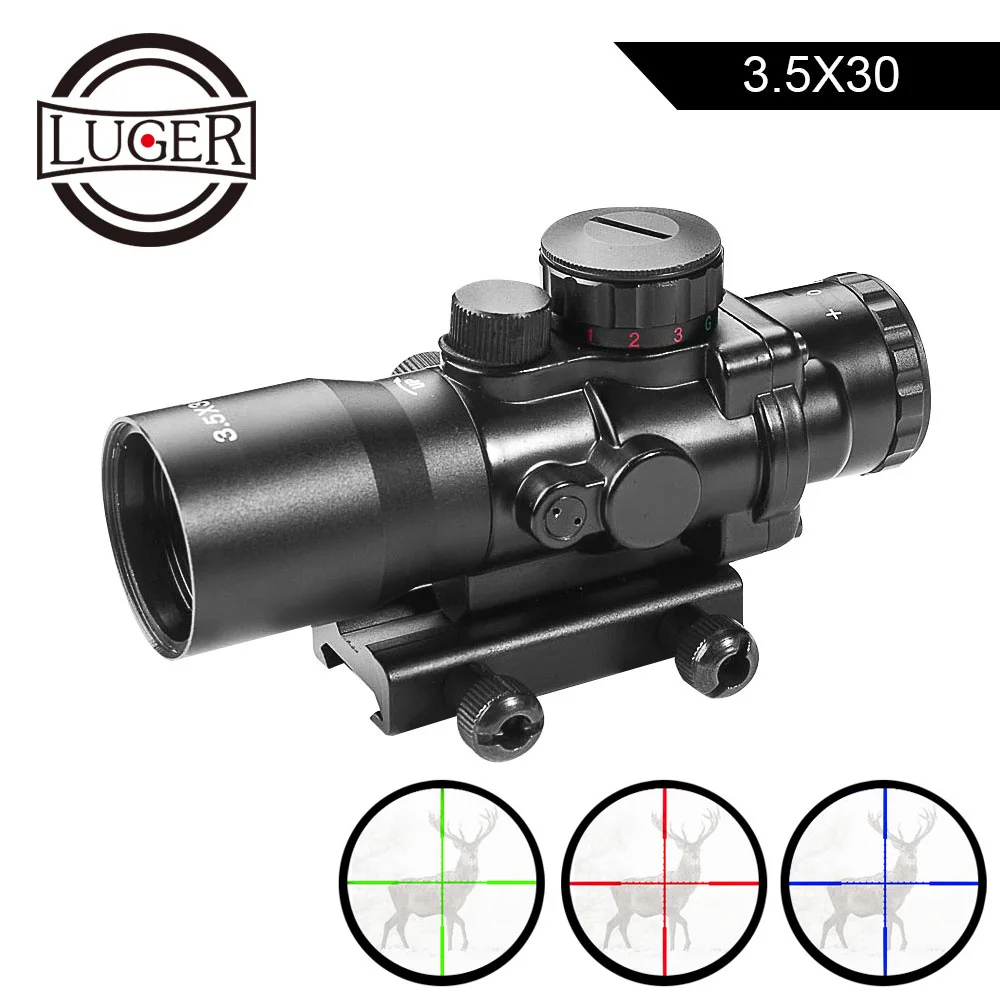 LUGER 3.5x30 Tactical Red Green Blue Riflescope Optic Sight Hunting Scopes With 20mm Rail Mount For Airsoft Air Rifle
LUGER 3.5x30 Tactical Red Green Blue Riflescope Optic Sight Hunting Scopes With 20mm Rail Mount For Airsoft Air Rifle