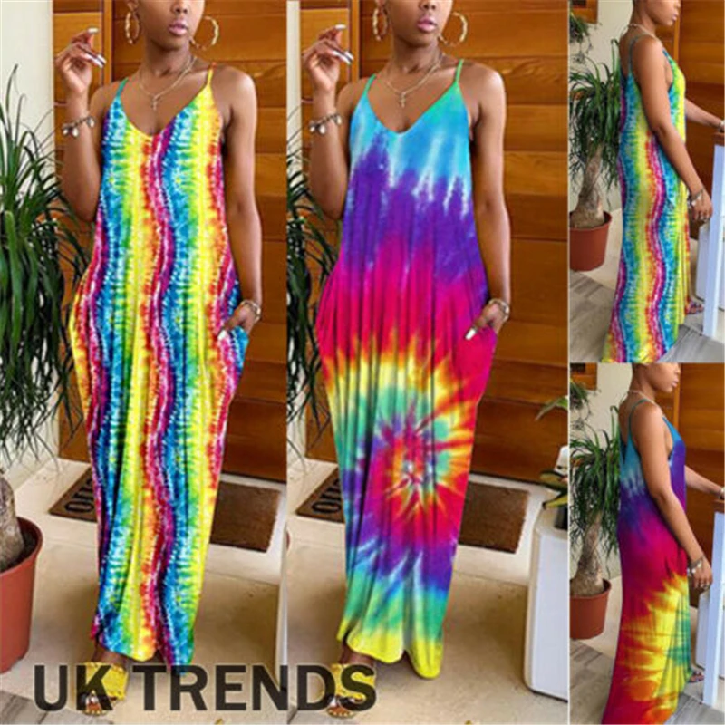 Women Holiday Spaghetti Strap V-neck Ladies Maxi Long Summer Boho Beach Dress Hot New Woman Dress Clip Rainbow Casual Dress
Women Holiday Spaghetti Strap V-neck Ladies Maxi Long Summer Boho Beach Dress Hot New Woman Dress Clip Rainbow Casual Dress