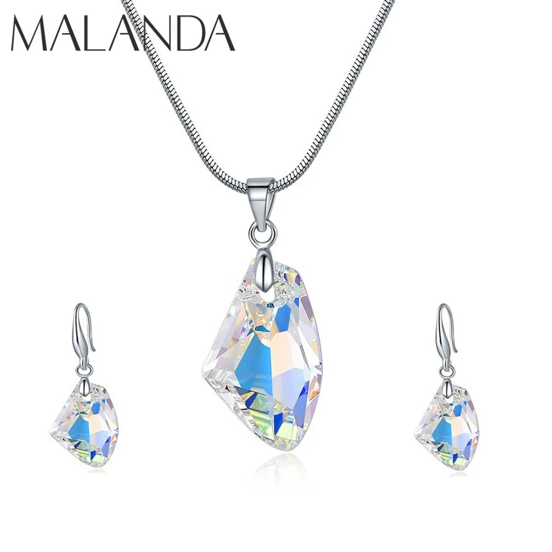 Женский комплект украшений Malanda из ожерелья и сережек капель с кристаллами Swarovski