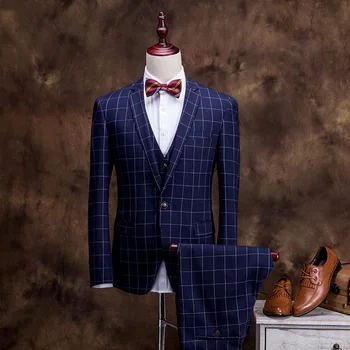 Men's suit three-piece suit (coat + pants + vest) spring and autumn new men's plaid business formal suit wedding groom dress
Men's suit three-piece suit (coat + pants + vest) spring and autumn new men's plaid business formal suit wedding groom dress
