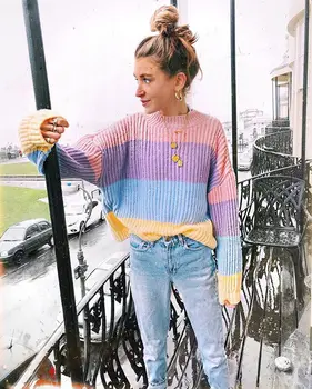 Women Pullover Urtleneck Rainbow Sweater Maccaron Color Stripes Loose Sweater Tumblr Female 2018 Spring Autumn New Fashion
Women Pullover Urtleneck Rainbow Sweater Maccaron Color Stripes Loose Sweater Tumblr Female 2018 Spring Autumn New Fashion
