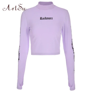 ArtSu Autumn 2019 Purple Graphic Tees Women Crop Top Sexy Turtleneck Womens Long Sleeve Tops T-shirt Femme ASTS20456
ArtSu Autumn 2019 Purple Graphic Tees Women Crop Top Sexy Turtleneck Womens Long Sleeve Tops T-shirt Femme ASTS20456