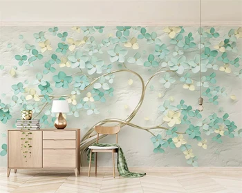 

beibehang Custom fashion wallpaper new small fresh mint green 3d three-dimensional flower relief papel de parede papier peint