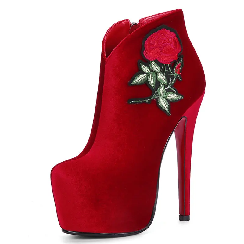 Autumn Winter Womens Ankle Boots Black Red Velvet 16cm High Heels Stiletto Boots 2019 Fashion Embroider Flower Sexy Ladies Boots
Autumn Winter Womens Ankle Boots Black Red Velvet 16cm High Heels Stiletto Boots 2019 Fashion Embroider Flower Sexy Ladies Boots