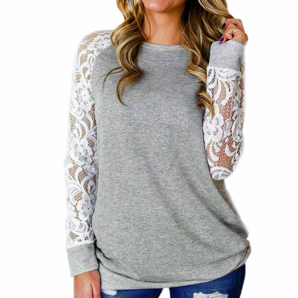 Women Fashion Lace Floral Splicing O-Neck Hollow solid color Casual Tops roupas feminina
Women Fashion Lace Floral Splicing O-Neck Hollow solid color Casual Tops roupas feminina