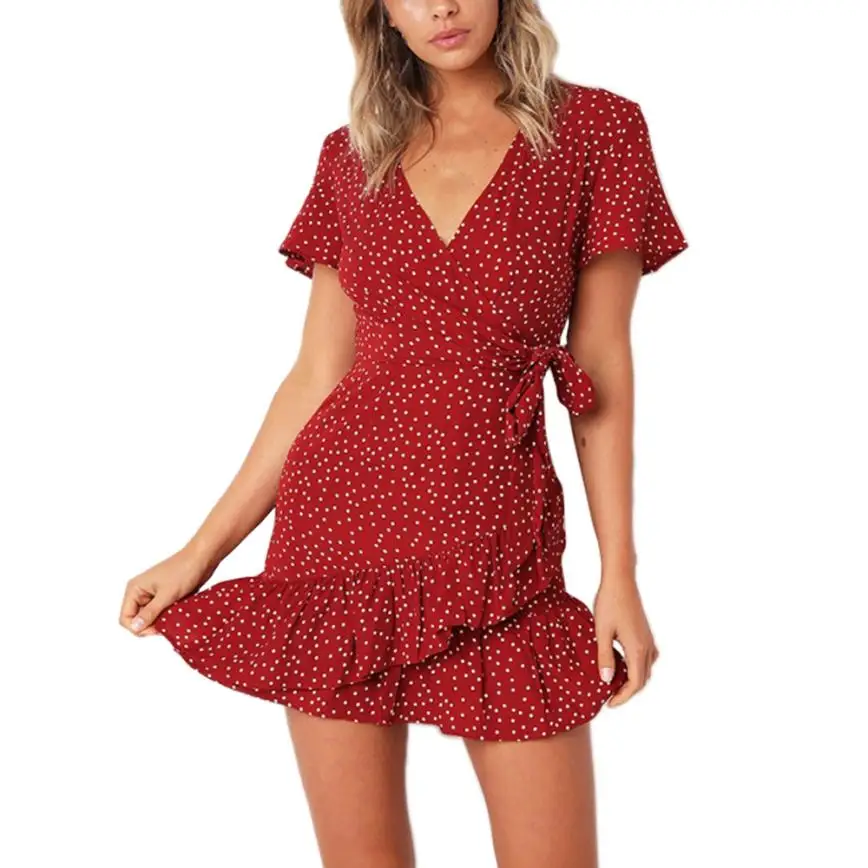 2019 Women Dot Print Deep V-Neck short sleeve Ruffled Dress Beach Party Summer Mini Dress vestidos de fiesta Navy Green Red
2019 Women Dot Print Deep V-Neck short sleeve Ruffled Dress Beach Party Summer Mini Dress vestidos de fiesta Navy Green Red