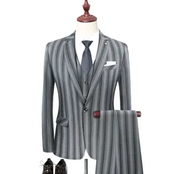 (suit + vest + trousers) men's business casual striped groomsman suit vest dress three-piece suit slim suit wedding jacket
(suit + vest + trousers) men's business casual striped groomsman suit vest dress three-piece suit slim suit wedding jacket