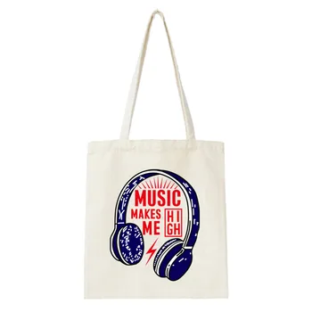 New Canvas Women's Bags Music Headset Print Handbags Shopping Tote Casual Music Make Me High Reusable One Shoulder Lady Bag
New Canvas Women's Bags Music Headset Print Handbags Shopping Tote Casual Music Make Me High Reusable One Shoulder Lady Bag