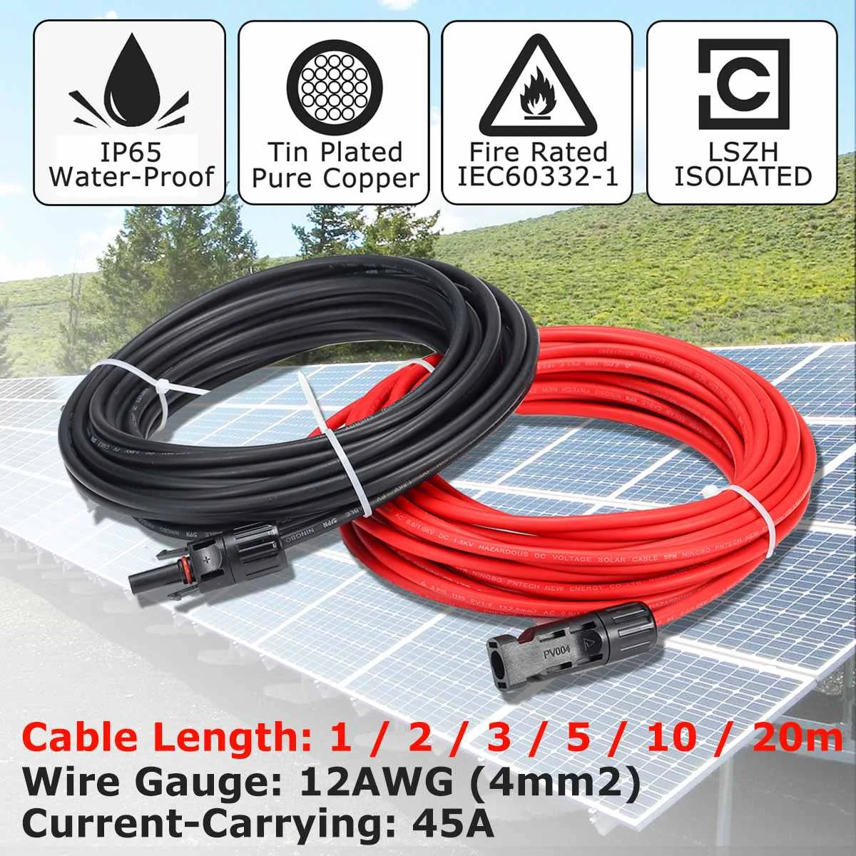 KINCO 1 Pair Solar Panel Extension Cable Copper Wire Black and Red with MC4 Connector Solar PV Cable 2.5mm 14 AWG
KINCO 1 Pair Solar Panel Extension Cable Copper Wire Black and Red with MC4 Connector Solar PV Cable 2.5mm 14 AWG
