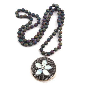 New Fashion Bohemian Jewelry Lava Stone Knotted Neck Crystal Pave Shell flower Decoration Pendant Women Necklaces Free Shipping
New Fashion Bohemian Jewelry Lava Stone Knotted Neck Crystal Pave Shell flower Decoration Pendant Women Necklaces Free Shipping