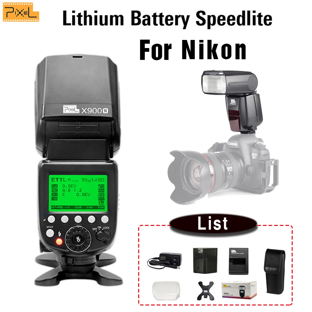 Pixel X900N For Nikon 2.4G TTL Dual Power Supply Speedlite Wireless Stroboflash with LED High Speed Sync Hot shoe Flash S1/S2
Pixel X900N For Nikon 2.4G TTL Dual Power Supply Speedlite Wireless Stroboflash with LED High Speed Sync Hot shoe Flash S1/S2