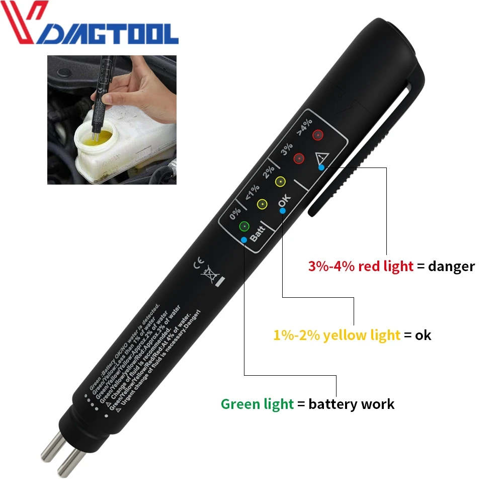 VDIAGTOOL Brake Fluid Tester for DOT3/DOT4 Liquid Digital Tester Vehicle Auto Automotive Testing with 5 LED indicator display
VDIAGTOOL Brake Fluid Tester for DOT3/DOT4 Liquid Digital Tester Vehicle Auto Automotive Testing with 5 LED indicator display