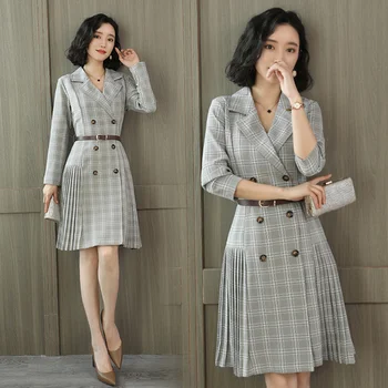 Full Sleeve Women Dress Plaid Office Lady Knee-length Pleated Dresses Woman Fashion Elegant Double Breastewomen's Clothing
Full Sleeve Women Dress Plaid Office Lady Knee-length Pleated Dresses Woman Fashion Elegant Double Breastewomen's Clothing