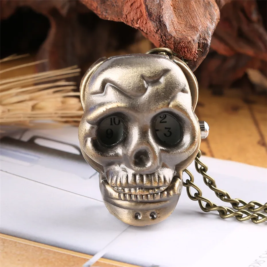 steampunk, skull head shape pocket watch, quartz pocket watch (5)