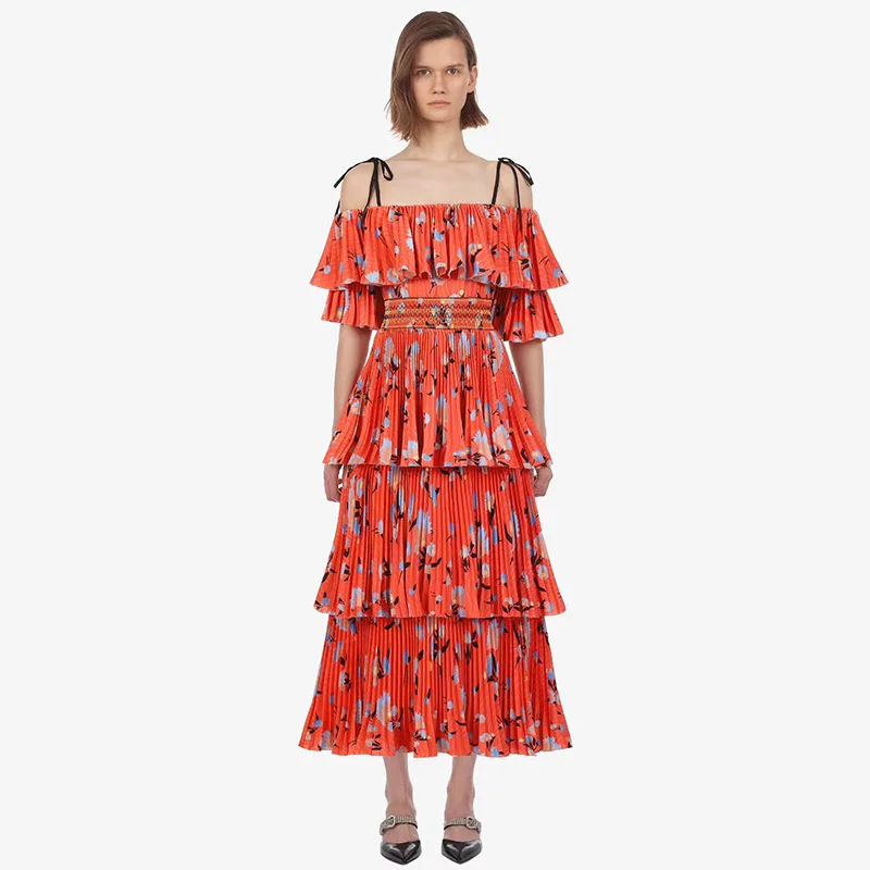 Self Portrait 22 Season summer red draped ruffled pleated print dress women slash neck strap strapless floral print dress d353
Self Portrait 22 Season summer red draped ruffled pleated print dress women slash neck strap strapless floral print dress d353
