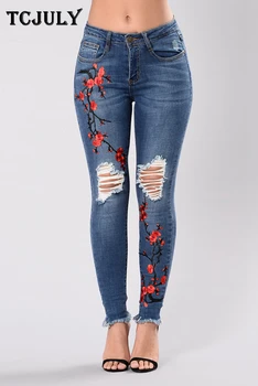 TCJULY Fashion Flowers Embroidered Women's Jeans Skinny Push Up Stretch Casual Denim Pants With Holes Streetwear Slim Blue Jeans
TCJULY Fashion Flowers Embroidered Women's Jeans Skinny Push Up Stretch Casual Denim Pants With Holes Streetwear Slim Blue Jeans