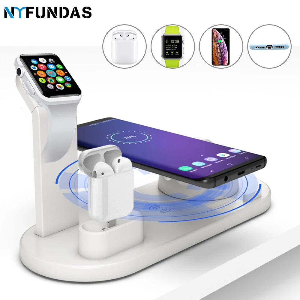 

NYFundas Wireless Charger 4 in 1 Holder Stand For Apple Watch Series 4 3 2 Iwatch Airpods Iphone XS MAX XR 8 Plus X Dock Station