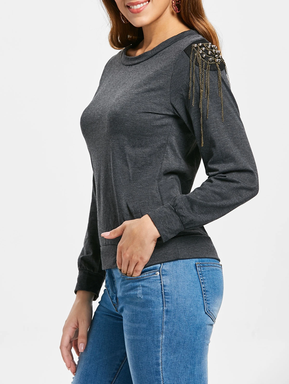 

Alluring Women's Long Sleeve Jewel Neck Solid Color Hoodies Sweatshirts