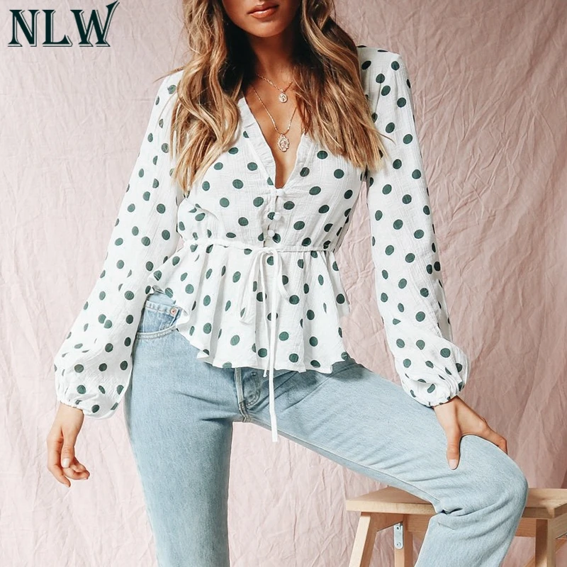 NLW 2019 Summer Ruffle Polka Dot V Neck Lantern Long Sleeve Women Tops Blouses Vintage Elegant White Chiffon Tops Blusa Feminina
NLW 2019 Summer Ruffle Polka Dot V Neck Lantern Long Sleeve Women Tops Blouses Vintage Elegant White Chiffon Tops Blusa Feminina