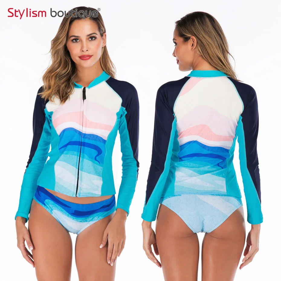 2019 Blue Printed Rash Guard Women 2 Pieces Swimsuit Long Sleeve Swimwear Surfing Rashguard Separate Swimsuit Bathing Suit
2019 Blue Printed Rash Guard Women 2 Pieces Swimsuit Long Sleeve Swimwear Surfing Rashguard Separate Swimsuit Bathing Suit