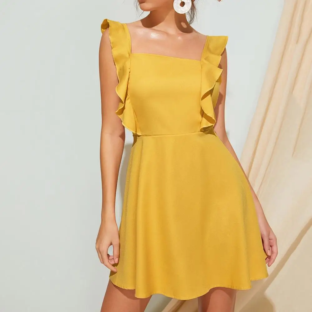 Summer Women Dress Solid Square Neck Sleeveless Ruffles Sweet Backless Bow Tie A-line Sexy Mini Dress Robe Femme #2M30
Summer Women Dress Solid Square Neck Sleeveless Ruffles Sweet Backless Bow Tie A-line Sexy Mini Dress Robe Femme #2M30