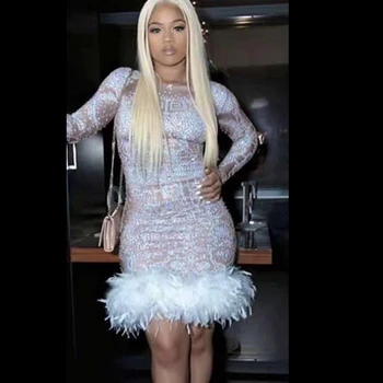 2019 Women Elegant White Black Long Sleeve Beads Sexy Summer Mesh Feathers Dress Diamond Fahsion Patchwork Celebrity Evening
2019 Women Elegant White Black Long Sleeve Beads Sexy Summer Mesh Feathers Dress Diamond Fahsion Patchwork Celebrity Evening