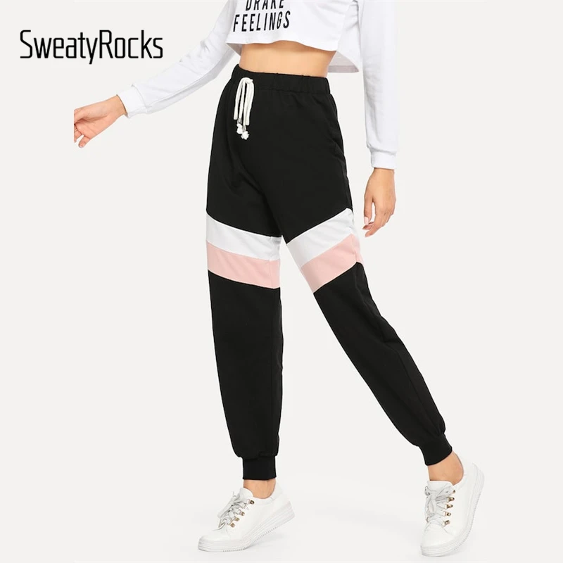 SweatyRocks Drawstring Waist Color Block Pants Activewear Sweatpants Workout Long Pants 2019 New Spring Women Casual Pants
SweatyRocks Drawstring Waist Color Block Pants Activewear Sweatpants Workout Long Pants 2019 New Spring Women Casual Pants