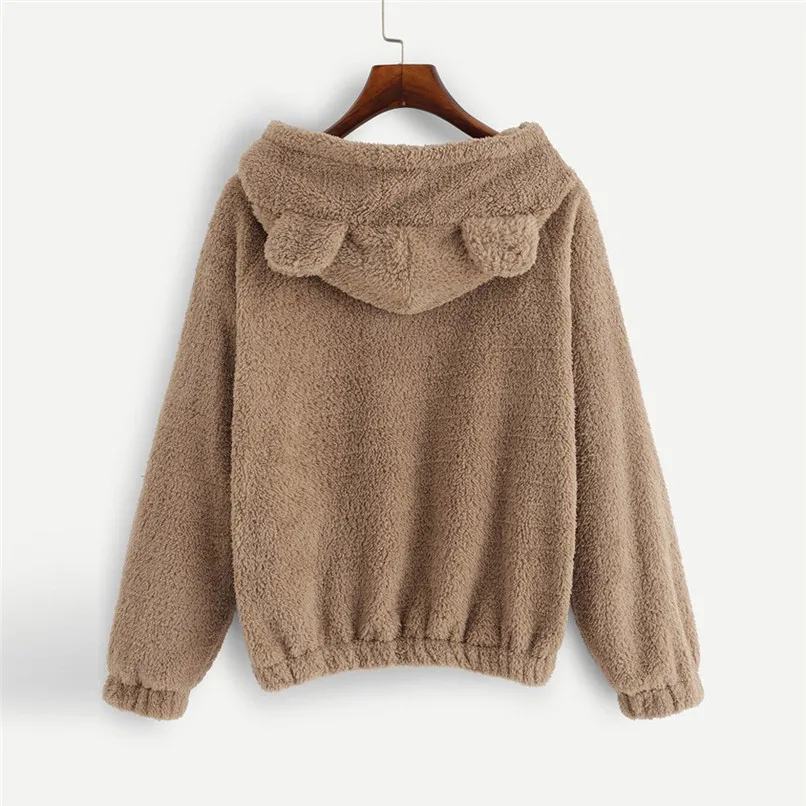 Cute Harajuku Womens Sweatshirts Hoodie Crop Tops Solid Cat Ear Long Sleeve Cropped Sweatshirt Hooded Pullover Moletom 40OC57