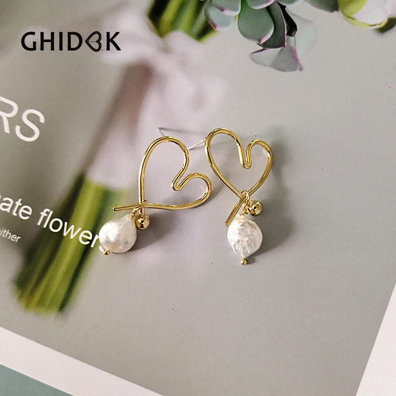 GHIDBK Handmade Gold Heart Wire Pearl Dangle Earrings Real Freshwater Pearls Drop Earrings Wire Earring Baroque Pearls Earring
GHIDBK Handmade Gold Heart Wire Pearl Dangle Earrings Real Freshwater Pearls Drop Earrings Wire Earring Baroque Pearls Earring
