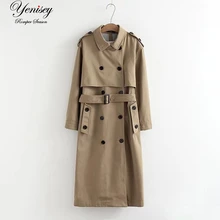 Frauen Graben mode jacke lange mantel mode wind lange zweireiher trenchcoat frauen graben mantel windbreaker weibliche minimal(China)