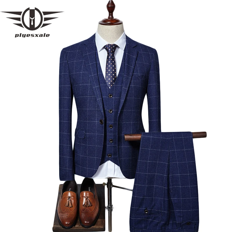 Plyesxale Brand Men Suit 2018 Slim Fit Mens Plaid Suits 3 Pieces Groom Wedding Suit High Quality Men's Suits Formal Q343
Plyesxale Brand Men Suit 2018 Slim Fit Mens Plaid Suits 3 Pieces Groom Wedding Suit High Quality Men's Suits Formal Q343