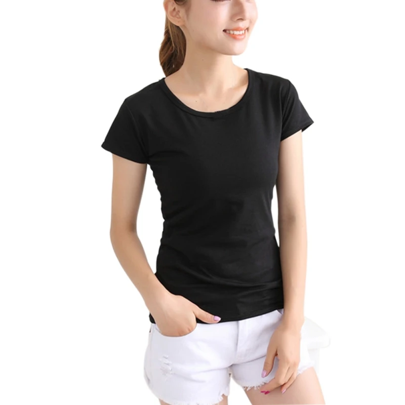 EFINNY Women's O neck Short Sleeve T-Shirt Female Solid Color Summer Casual Shirt Slim For Lady | Женская одежда