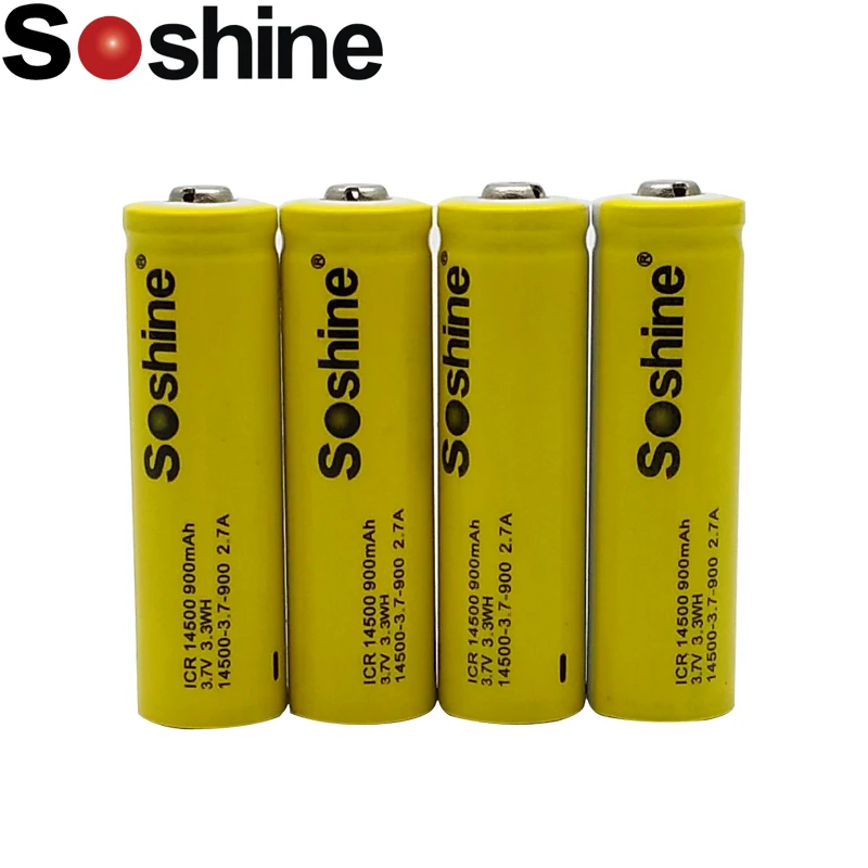 

4pcs 100% Original Soshine 14500 AA Li-ion Battery without Protected 3.7V 900mAh Rechargeable Batteries with Battery Box