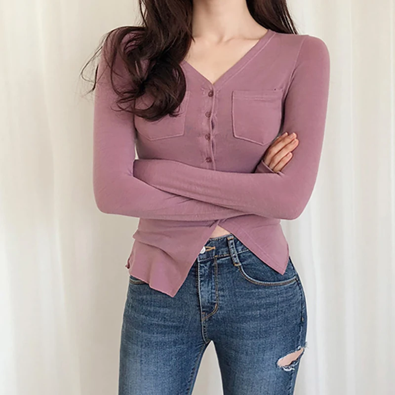 Blusas Mujer De Moda 2019 Pockets Button Sexy V-Neck t-shirt Long Sleeve t shirt women Casual Sexy Ladies tshirt Womens Tops
Blusas Mujer De Moda 2019 Pockets Button Sexy V-Neck t-shirt Long Sleeve t shirt women Casual Sexy Ladies tshirt Womens Tops