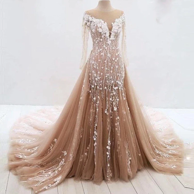 Champagne Mermaid 2022 Party Dresses With Detachable Train Long Sleeves Beads Prom Party Dress Lace Appliqued Vestido De Novia
Champagne Mermaid 2022 Party Dresses With Detachable Train Long Sleeves Beads Prom Party Dress Lace Appliqued Vestido De Novia