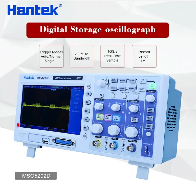 

Hantek MSO5202D Digital Oscilloscope 200MHz 2Channels 1GSa/s 16Channels Logic Analyzer 2in1 USB 800x480