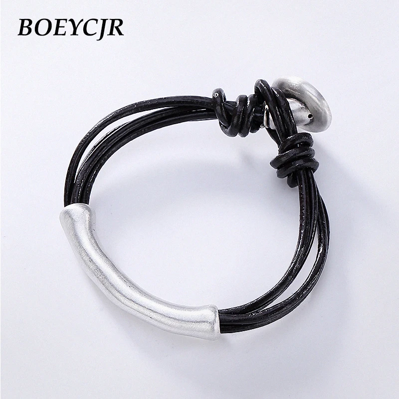 Фото BOEYCJR S999 Sterling Silver Bar Bangles&ampBracelets Fine Jewelry Handmade Simple Wax Rope Bracelet for Woman or Men | Украшения и
