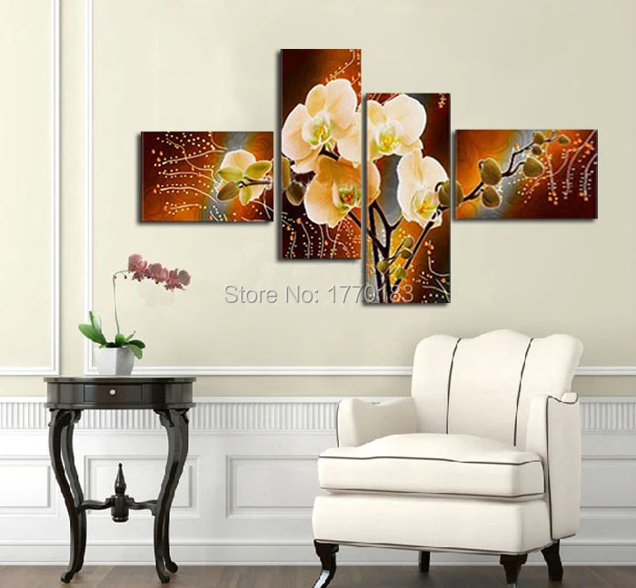 Фото Handpainted современная желтый орхидея живопись картина маслом цветка в искусстве