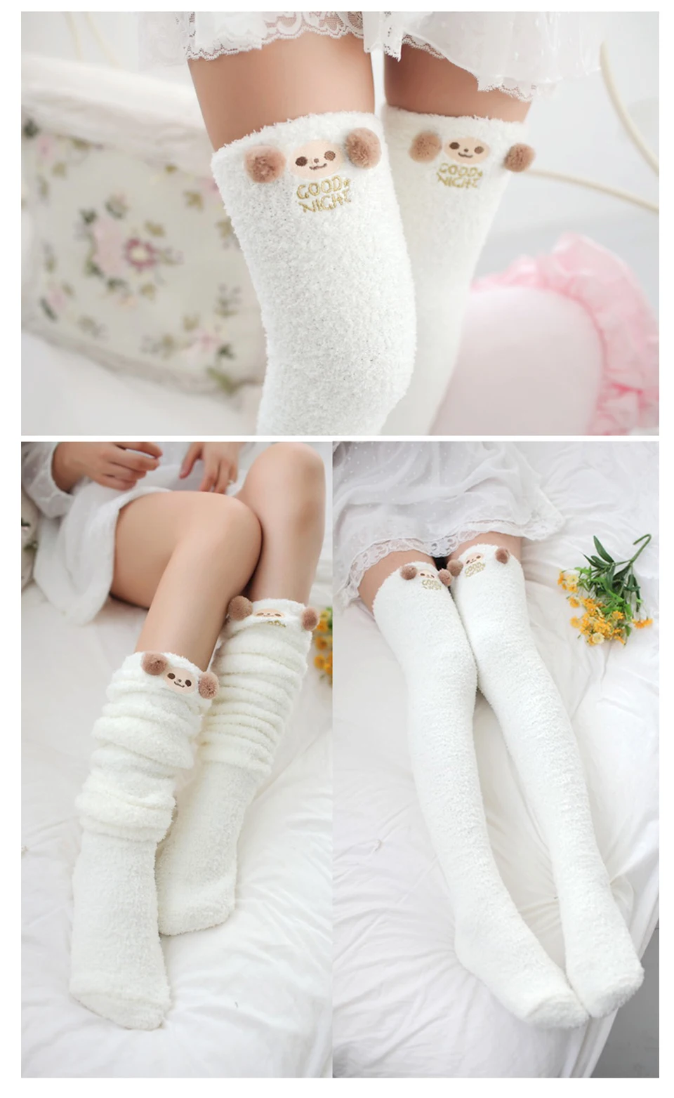 2019 New Winter Coral Velvet Knee Pads Ladies Cute Comfortable Thick Warm Towel Leggings Women's Stockings Striped Sleeping Sock (3)