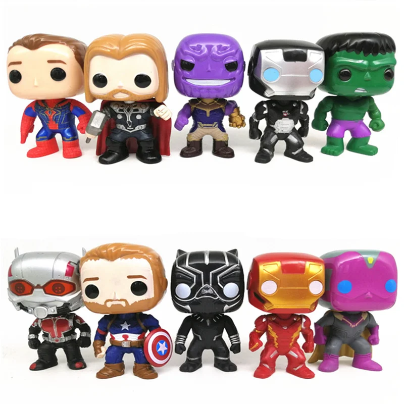 

FUNKO POP 10pcs/set The Marvel Avengers3: Infinity War THANOS,spiderman Vision Characters Model Action Figure toys for Children