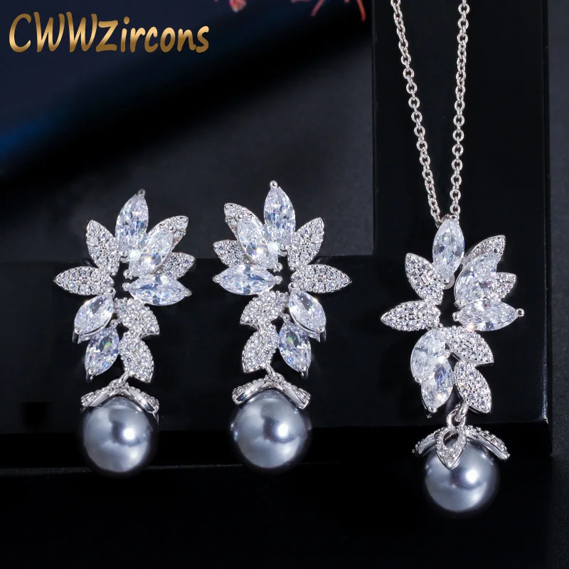 CWWZircons Chic Gorgeous Cubic Zirconia Flower Silver Color Fashion Gray Pearl Necklace Earrings Jewelry Sets for Women T346
CWWZircons Chic Gorgeous Cubic Zirconia Flower Silver Color Fashion Gray Pearl Necklace Earrings Jewelry Sets for Women T346