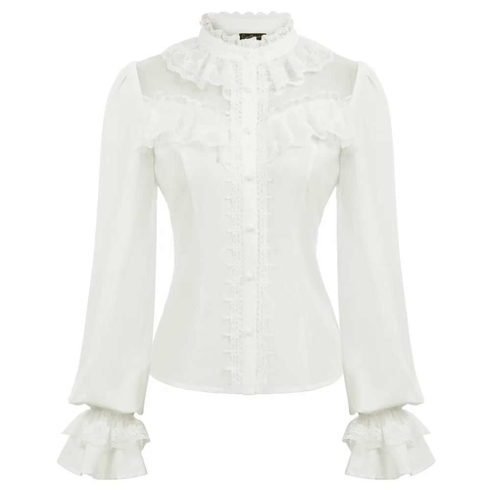 party blouse Women Vintage shirt retro gothic club evening Long Sleeve Stand Collar Lace hollow ruffle lace-up Shirt ladies Tops
party blouse Women Vintage shirt retro gothic club evening Long Sleeve Stand Collar Lace hollow ruffle lace-up Shirt ladies Tops