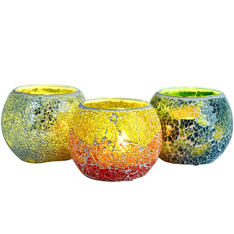 Image Glass Mosaic Tealight Holder 3 In   Tea Light Centerpiece for Table Decoration Handmade Multicolored Stained Glass Candle Holder