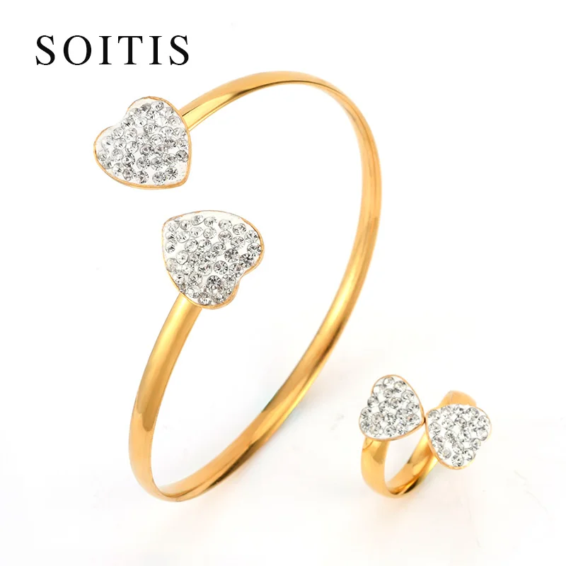 SOITIS Fashion Design Women Shinning Cuff Bracelet Heart Pattern Ring Jewelry Sets Stainless Steel Bangle Sliver Color
SOITIS Fashion Design Women Shinning Cuff Bracelet Heart Pattern Ring Jewelry Sets Stainless Steel Bangle Sliver Color