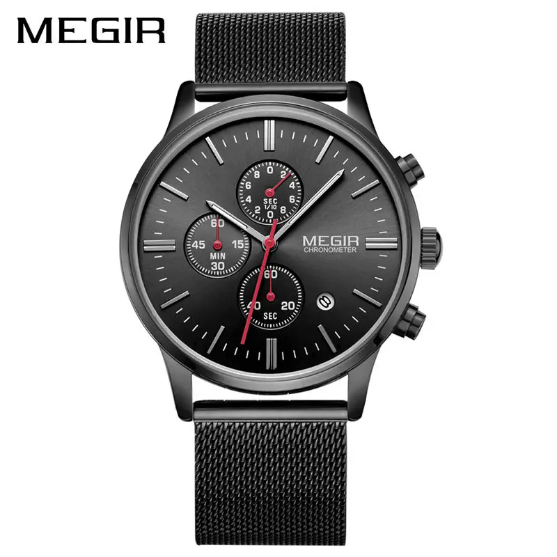 

MEGIR Watch Men Stainless Steel Quartz Men Watches Chronograph Watch Clock Men Relogio Masculino for Male Students Relogios 2017