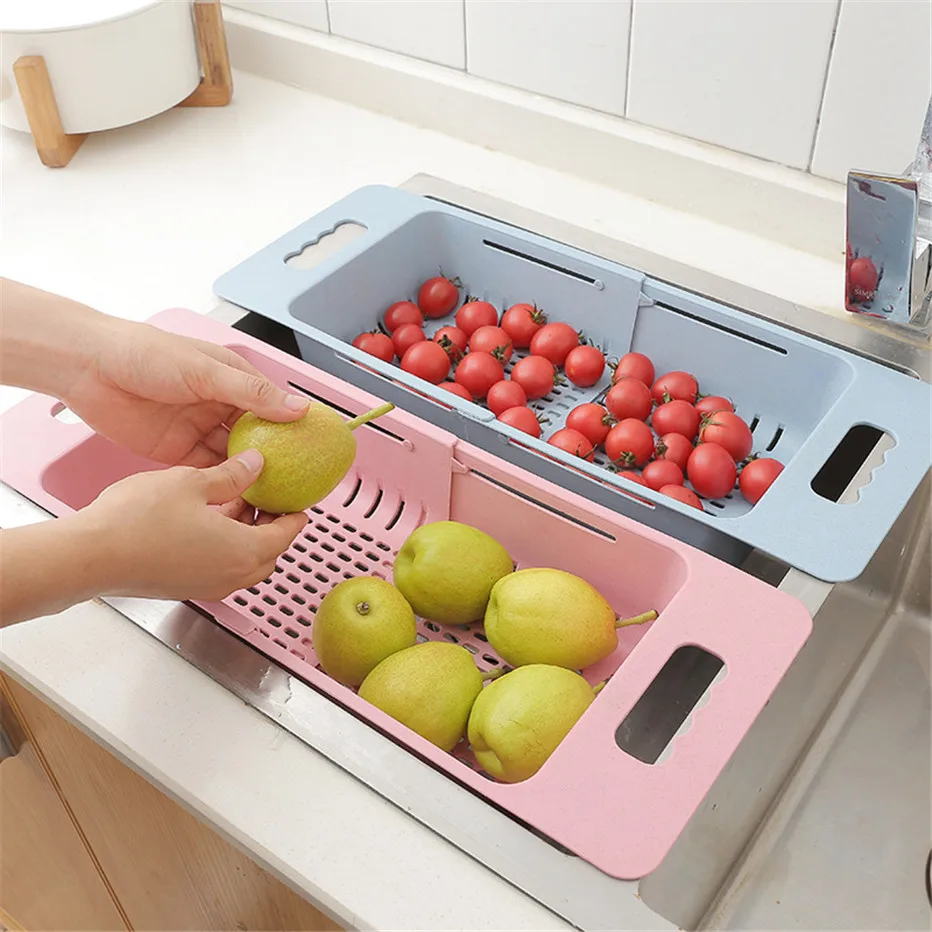 Adjustable Sink Dish Drying Rack Kitchen Organizer Plastic Sink Drain Basket Vegetable Fruit Holder Storage Rack2