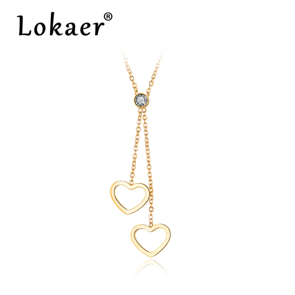 Lokaer Classic Double Heart Choker Necklaces For Women Cubic Zirconia Gold Color Stainless Steel Female Necklace Jewelry N18022
Lokaer Classic Double Heart Choker Necklaces For Women Cubic Zirconia Gold Color Stainless Steel Female Necklace Jewelry N18022