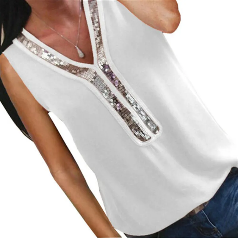 Blusas Femininas 2019 New Fashion Summer Chiffon Sequins Blouse Women Solid Sleeveless Office Blouses Shirts Casual robe femme
Blusas Femininas 2019 New Fashion Summer Chiffon Sequins Blouse Women Solid Sleeveless Office Blouses Shirts Casual robe femme